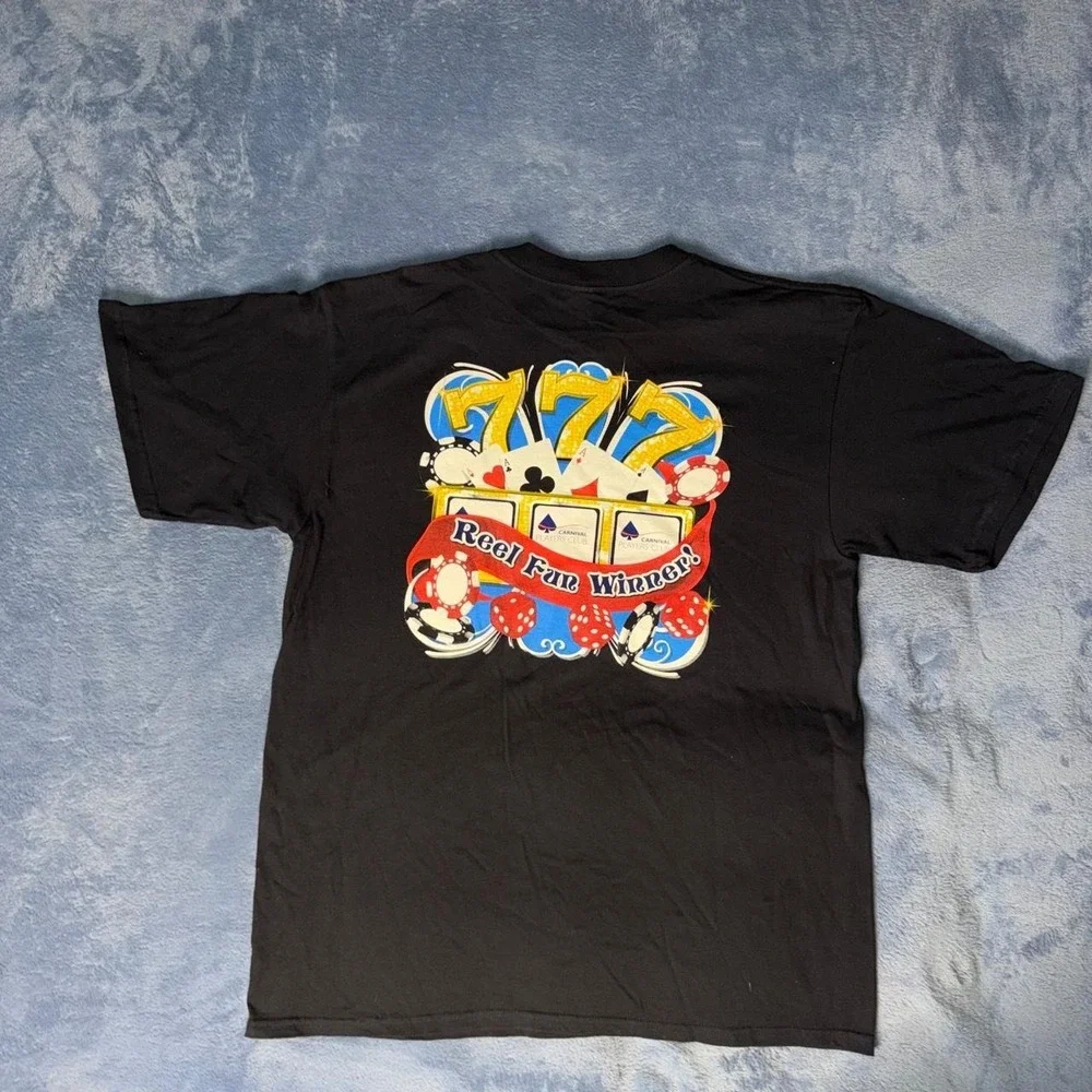 Carnival Cruise Line black cotton t-shirt with white and red logo